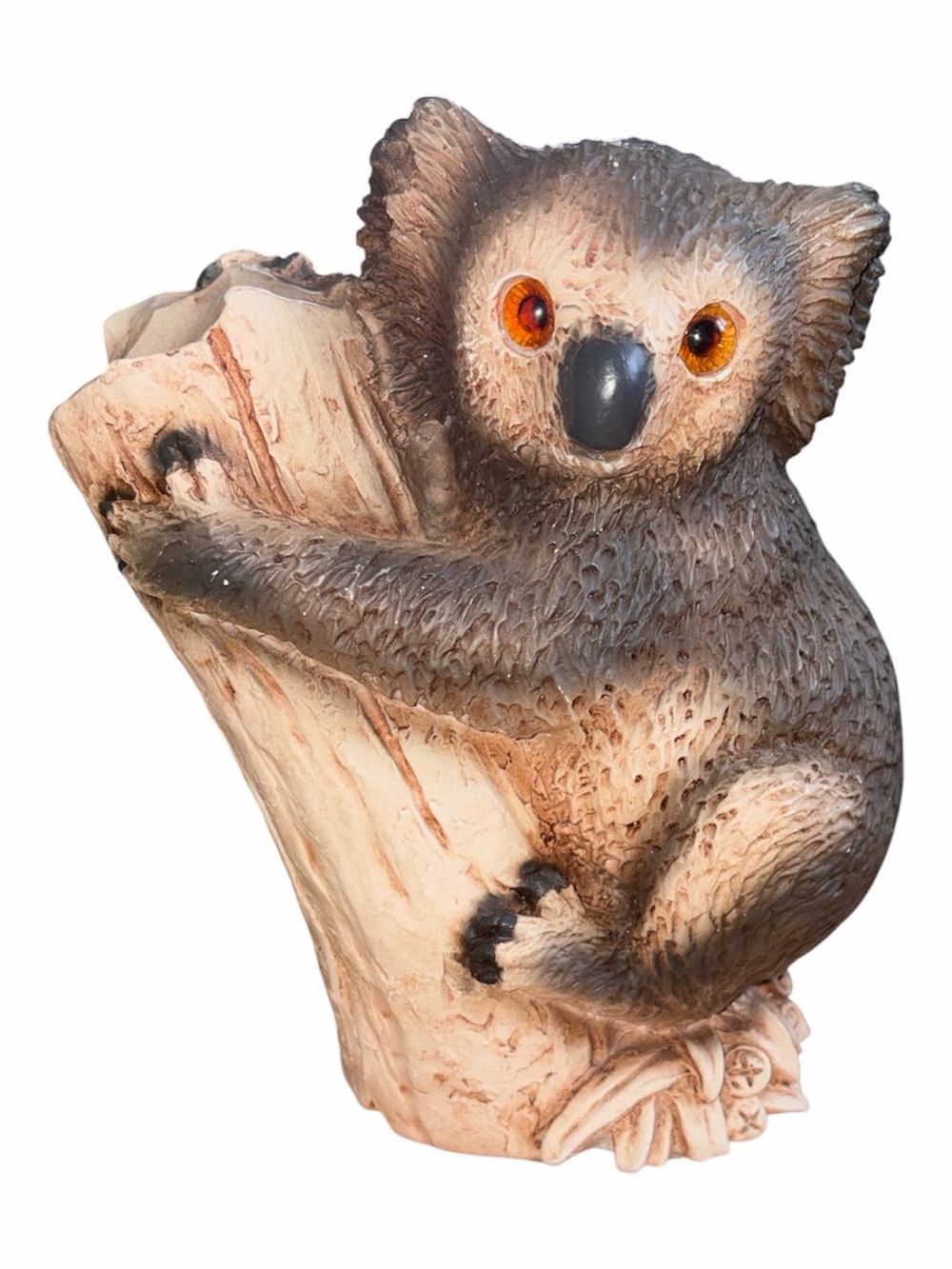 Large Vtg Koala Statue 1983 Universal Statuary Brown Red Eyes Plaster Chalkware